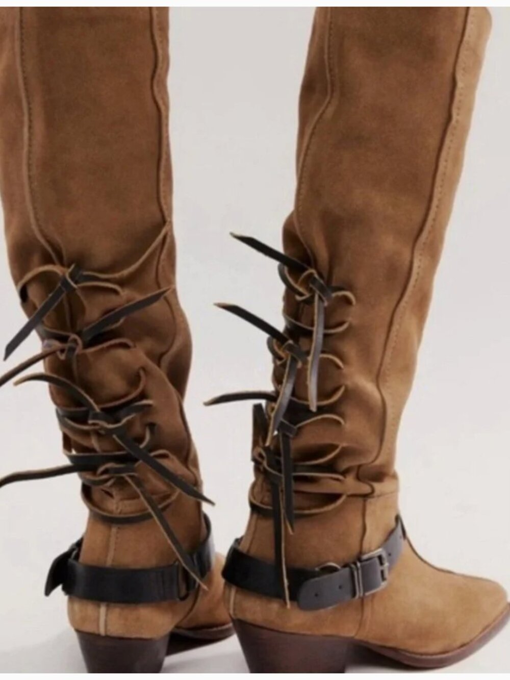 FREE PEOPLE MILITARY TAUPE SUEDE LACES UP IN BACK SIZE 10